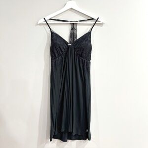 Victoria’s Secret Women Slip Dress M Black Lace Modal Goth Coquette Romantic